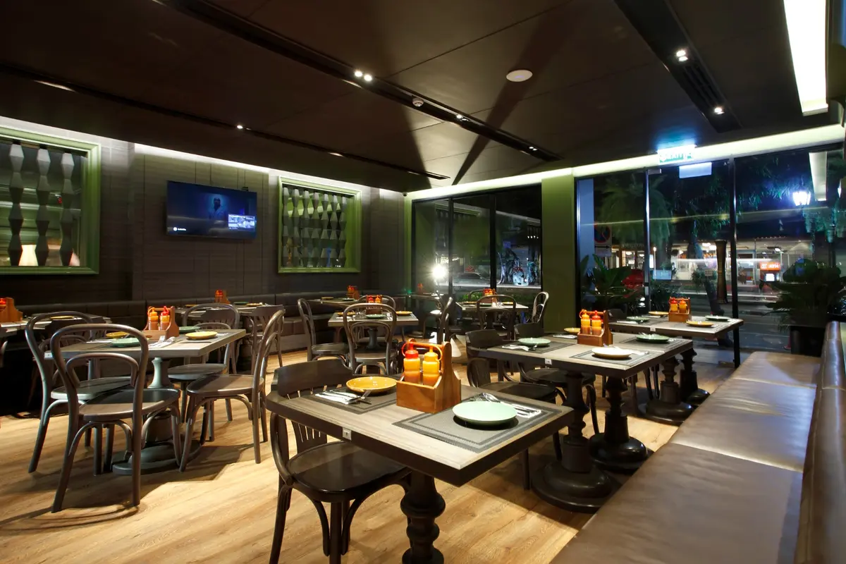 Dining tables inside Srida Cuisine